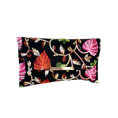 Handcrafted Velvet Beaded Clutch Bag with Gold Chain